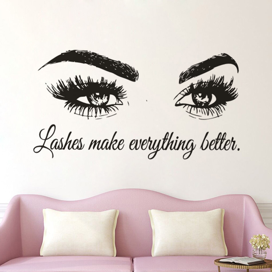 Eyelashes Vinyl Wall Decal Bea - Makeup Is Beauty Quotes ulasan dan harga