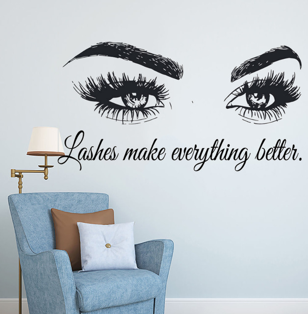 Eyelashes Vinyl Wall Decal Bea - Makeup Is Beauty Quotes ulasan dan harga