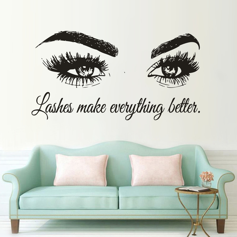 Eyelashes Vinyl Wall Decal Bea - Makeup Is Beauty Quotes ulasan dan harga