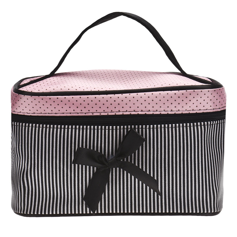 Women Travel Bow Stripe Make U - Ysl Beauty Makeup Bag ulasan dan harga
