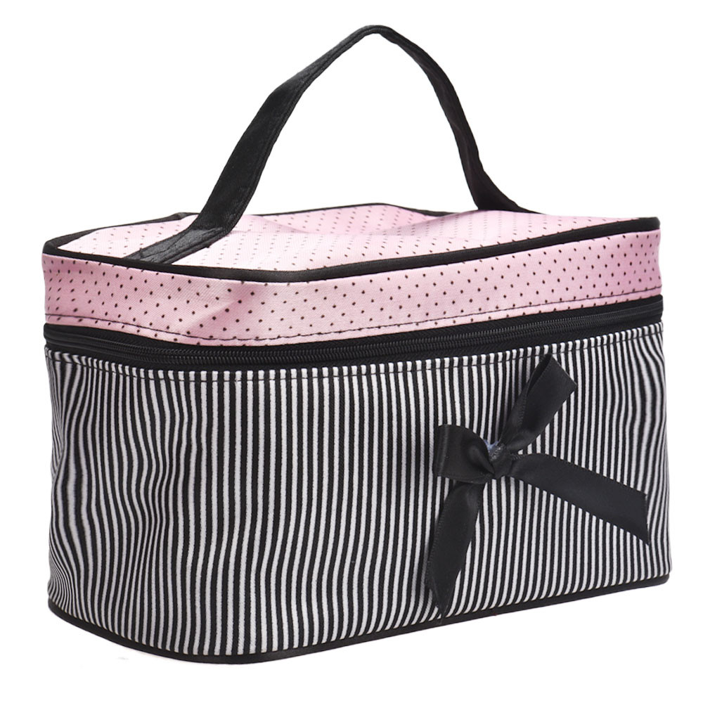 Women Travel Bow Stripe Make U - Ysl Beauty Makeup Bag ulasan dan harga